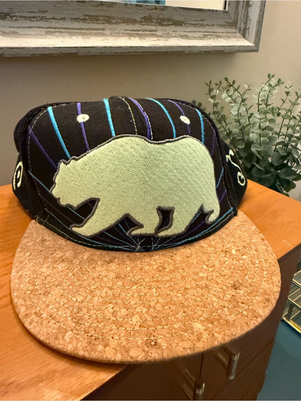 California Grassroots Black Snapback Hat with Mint Bear Patch and Cork Brim